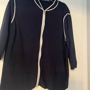 Black Zip-Up Cardigan with White Trim